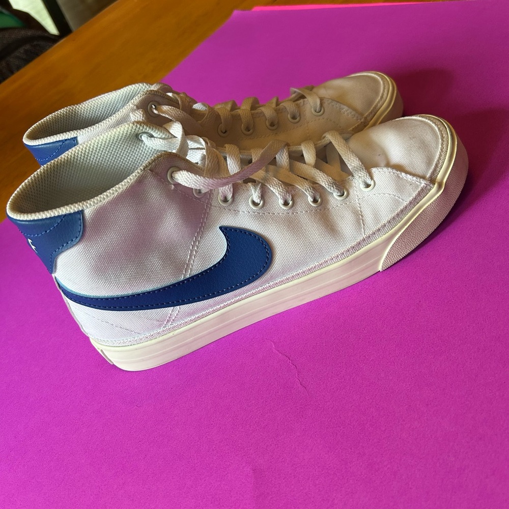 Nike White and Blue High-Top Sneakers